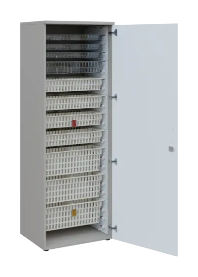 EUROMEDICA D - 66 skříň léková boxová, 1-dveřová, pravá, 1950x660x535, korpus šedý, dvířka bílá